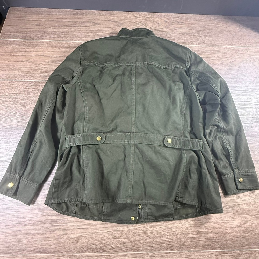 Talbots Women's Field Utility Jacket Olive Green Pockets 14W Fall Chore Canvas - Picture 16 of 16